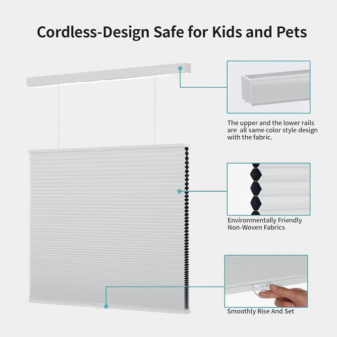 MYshade Top Down Bottom Up（TDBU） Cellular Shades, 1.5 inch Cordless Blackout Honeycomb Pleated Blinds for Windows Home Bedroom Office, Light Control, Thermal Insulated, 40" W x 64" H, White