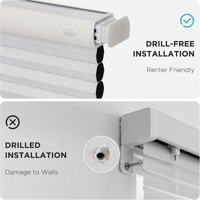 Joydeco No Drill Cordless Blackout Cellular Shades, 35" W x 64" H, White