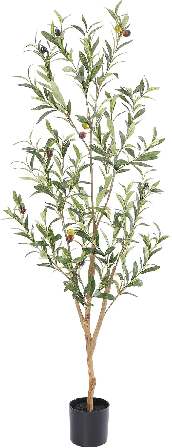 Bellacat Faux Olive Tree with Natural Wood Trunk, 7ft, 1Pack