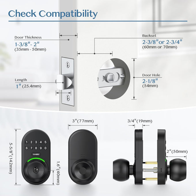Keypad Smart Door Knob Lock, Yamiry Keyless Entry Digital Lock with Handle