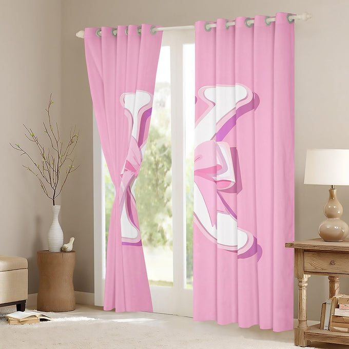jejeloiu Pink Bowknot Blackout Curtain,(2 Panels,52 x 90 Inch),Gifts Women Teen Girl Initial Letter K Curtains for Bedroom Living Room,Girly Romantic Blackout Curtains,Window Treatments