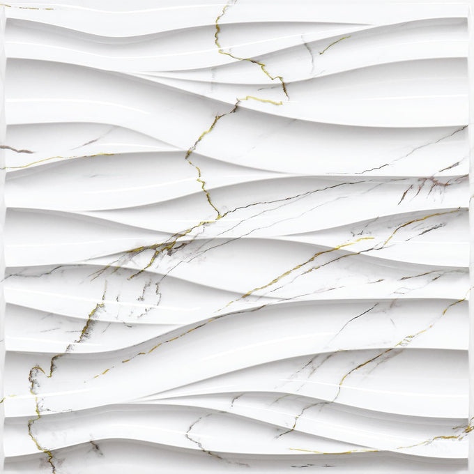 STICKGOO Wave 3D Wall Panels, White Marble, 19.7" x 19.7"