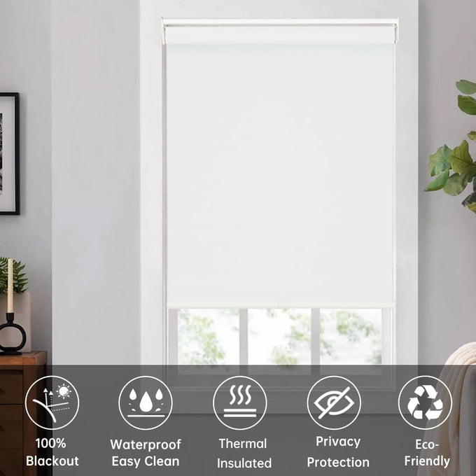 Changshade Blackout Roller Shades Cordless for Windows,100% Room Darkening Window Blinds for Bedroom,Thermal Insulated UV Protection,Easy Install Pull Down Shades for Home,35.5" w x 72" h,White