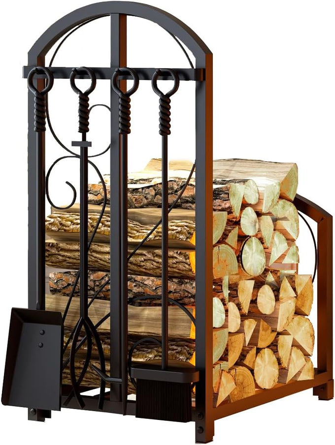 Firewood Storage Rack, Iron, Black, Portable, 20 in