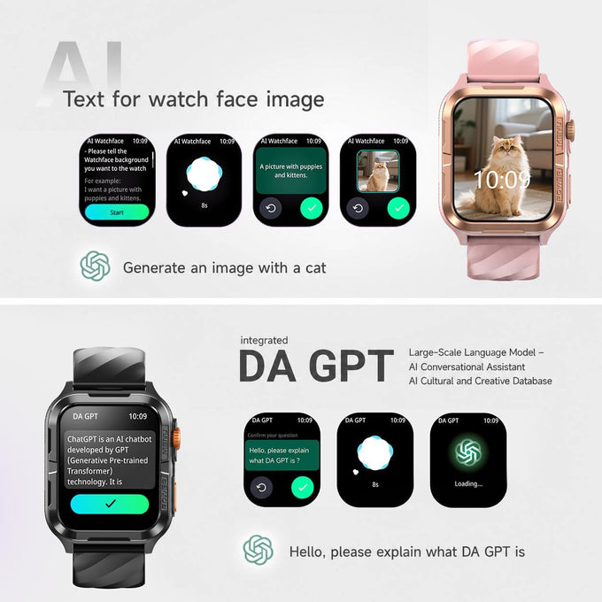IOWODO GPS Smart Watch for Men with ChatGPT, Compass & Flashlight/2 Straps