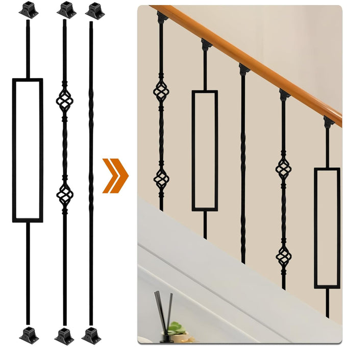 10 Pack Wrought Iron Balusters, Stair Spindle with 20 Swivel Shoes