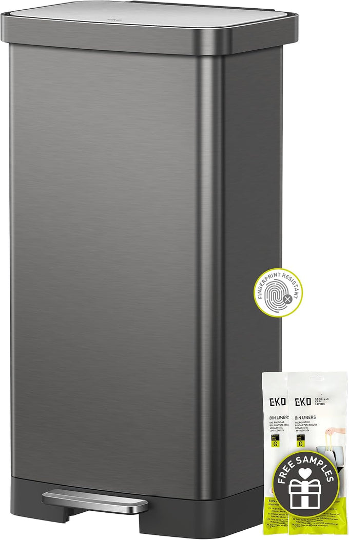 EKO Hudson Matte Stainless 75 Liter/20 Gallon Step Trash Can with Rear Trash Bag Storage Compartment