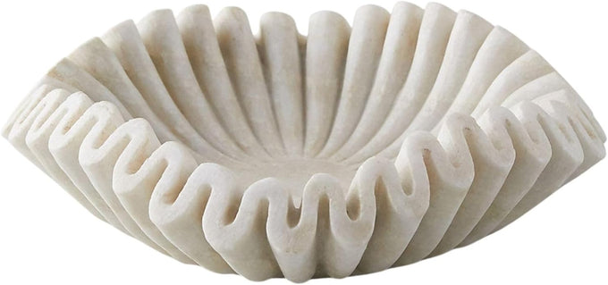 Marble Bowl Fruit Bowl, Stone Bowl Decorative Bowl Decorative Trays Marble Fruit Bowl Marble Ruffle Bowl Marble Floral Bowl Home Decor Gifts (7 inch)