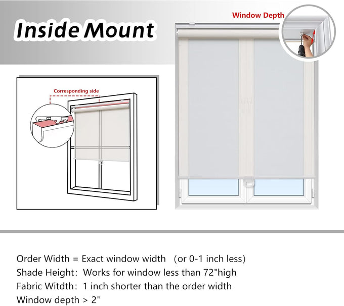 AOSKY Light Filtering Roller Shades for Indoor Windows, 46"W x 72"H, White