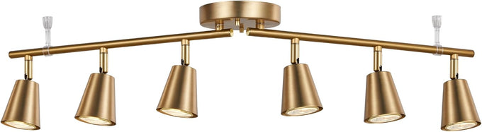 6 Light Track Lighting Kit, Matte Brass Finish Foldable and Adjustable with Modern Ceiling Spotlight for Kitchen,Living,Bed Room Home Improvement