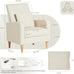 COLAMY Mid-Century Modern Accent Chair, Fabric Upholstered Living Room Chair with Back Pillow & Solid Wood Legs, Comfy Armchair for Living Room, Bedroom, Single Sofa, Beige