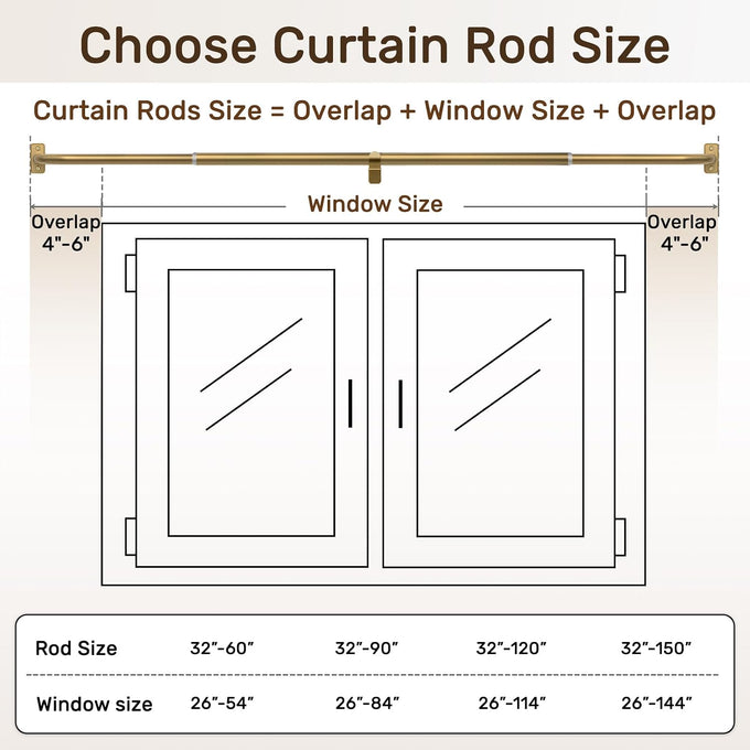 Curtain Rod 2 pack 32-90", Heavy Duty Curtain Rods, Brushed Gold