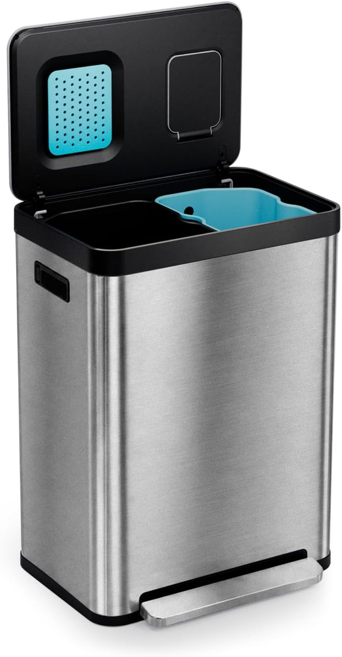 Home Zone Living 19 Gallon Kitchen Trash Can with Dual Compartments