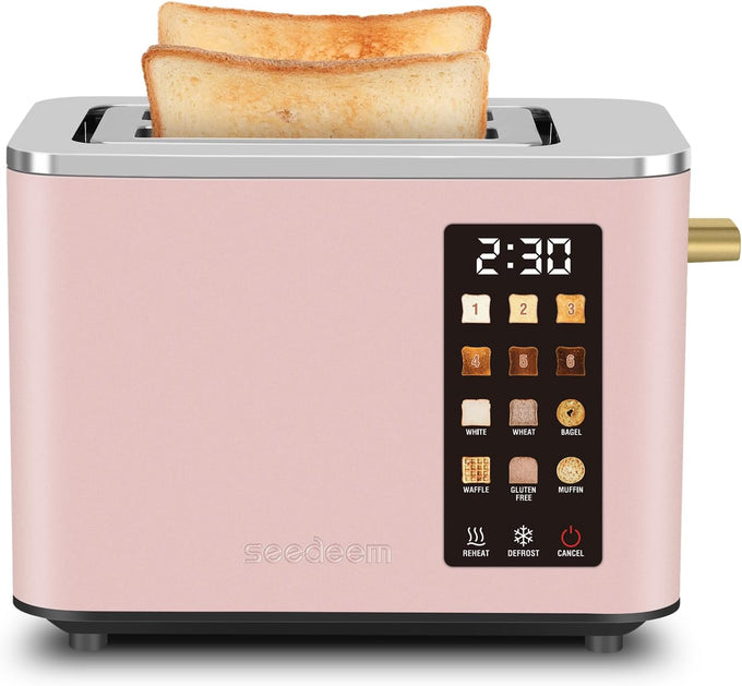 SEEDEEM Touchscreen Toaster 2 Slice, Stainless Steel, 6 Shade, 900W, Pink