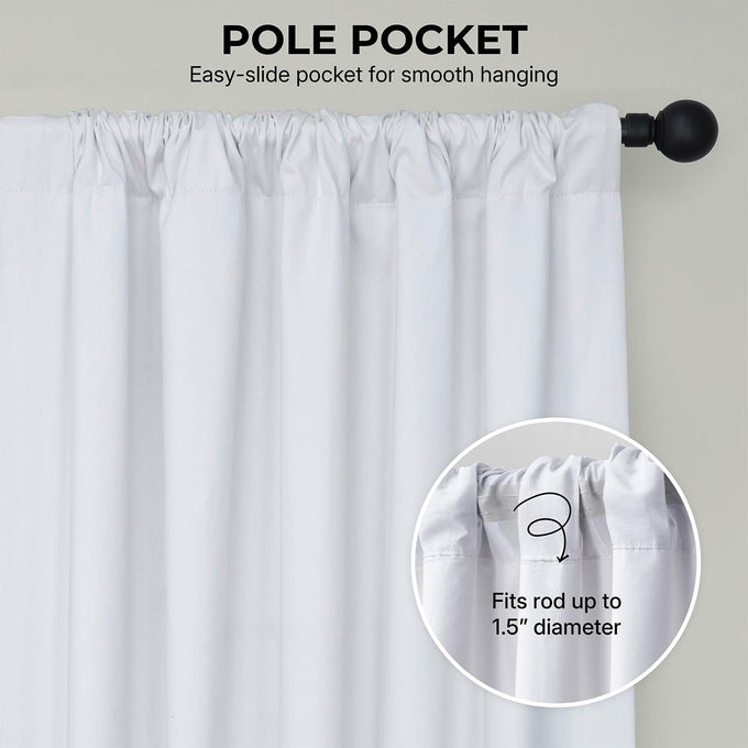 HPD Half Price Drapes Cotton True Blackout Curtains 108 inches Long Solid Thermal Insulated Window Treatment Curtain 50 X 108 (1 Panel), PRCT-BO09B-108, Whisper White