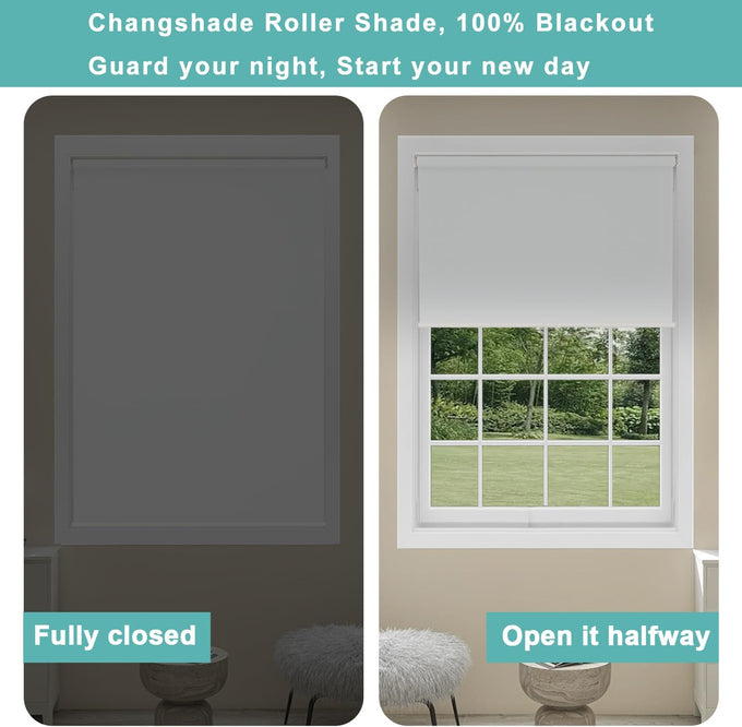 Changshade Blackout Roller Shades Cordless for Windows,100% Room Darkening Window Blinds for Bedroom,Thermal Insulated UV Protection,Easy Install Pull Down Shades for Home,35.5" w x 72" h,White