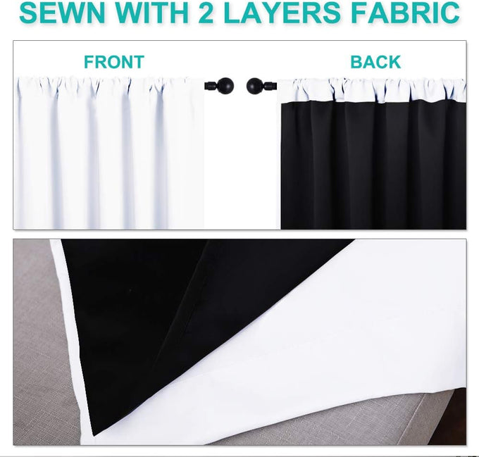 NICETOWN Thermal Insulated Curtains for Windows, Super Heavy-Duty Black Lined Blackout Curtains for Bedroom, Privacy Assured Window Treatment (White, Pack of 2, 62-inch W x 95-inch L)