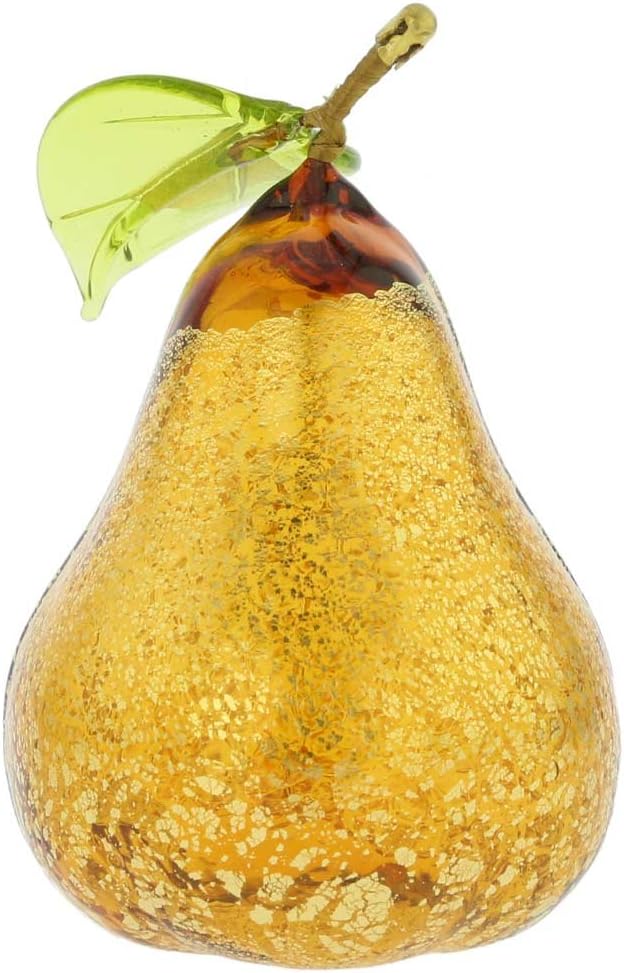 Glass Of Venice Murano Glass Pear Golden Brown Fruit Collectible Figurine for Kitchen Dining Room Home Decoration. Blown Glass Italian Handmade Gift