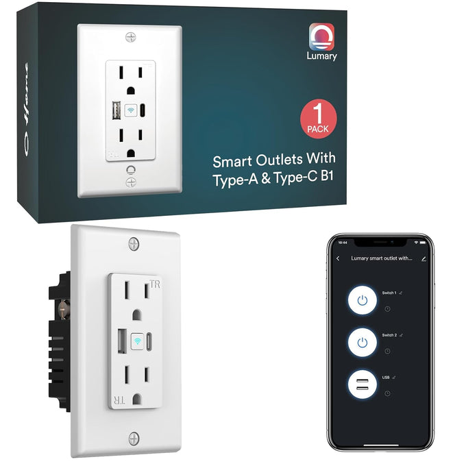 Lumary Smart Outlet with 2 USB Ports, 2 AC Outlets with Individual Control