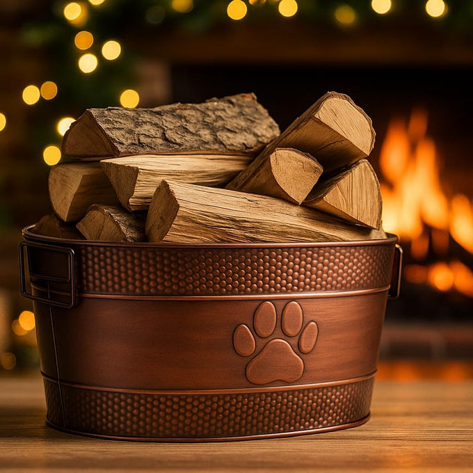 BREKX 25-Quart Tub for Firewood Storage Rack Log Holder - Heavy-Duty Portable Galvanized Tub with Handles for Indoor/Outdoor (Bronze Paw)