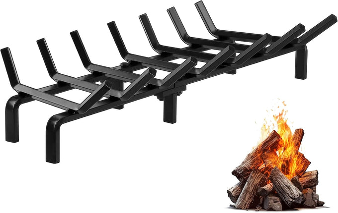 FEED GARDEN Fireplace Grate 24 inch Heavy Duty Fireplace Log Holder, 1/2" Solid Steel Bar Fire Pit Grate for Indoor Outdoor, Wood Stove Fireplace Accessories Wrought Iron Firewood Burning Rack