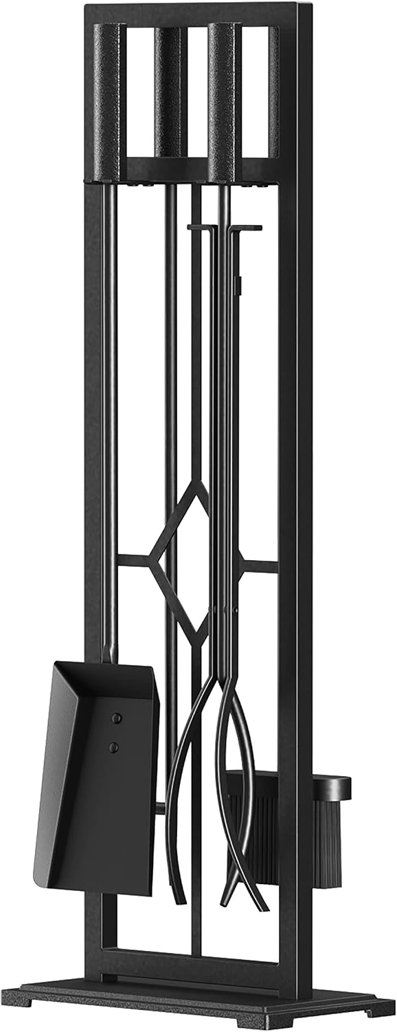 Fire Beauty 5Pcs Wrought Iron Fireplace Tools Set for Indoor Stove(Black)
