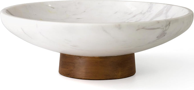Marble Decorative Fruit Bowl for Home Decor Entryway Pedestal Bowl - White