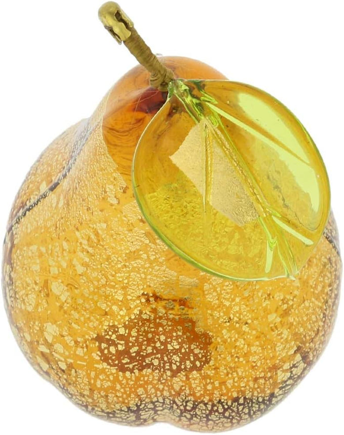 Glass Of Venice Murano Glass Pear Golden Brown Fruit Collectible Figurine for Kitchen Dining Room Home Decoration. Blown Glass Italian Handmade Gift