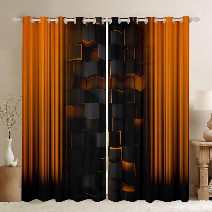 Feelyou Kids Gamer Curtains for Bedroom Living Room (2 Panels, 52 x 96 Inch) Green and Black Darkening Drapes for Boys Gaming Ombre Blackout Curtains Geometric Square Window Treatments
