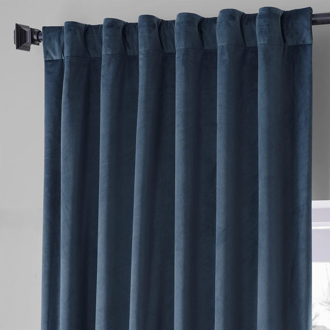 HPD Half Price Drapes Signature Plush Velvet Blackout Curtains for Bedroom (1 Panel), 50W X 96L Hotel Black Out Curtains for Living Room, Thermal Insulated Blackout Curtains for Windows, Varsity Blue