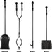 5 Pieces Fireplace Tools Sets Wrought Iron Firewood Kit with Handle Durable Tool Set and Holder for Fire Pit Stand Indoor Tong Shovel Poker Brush Firewood Accessories (Black)