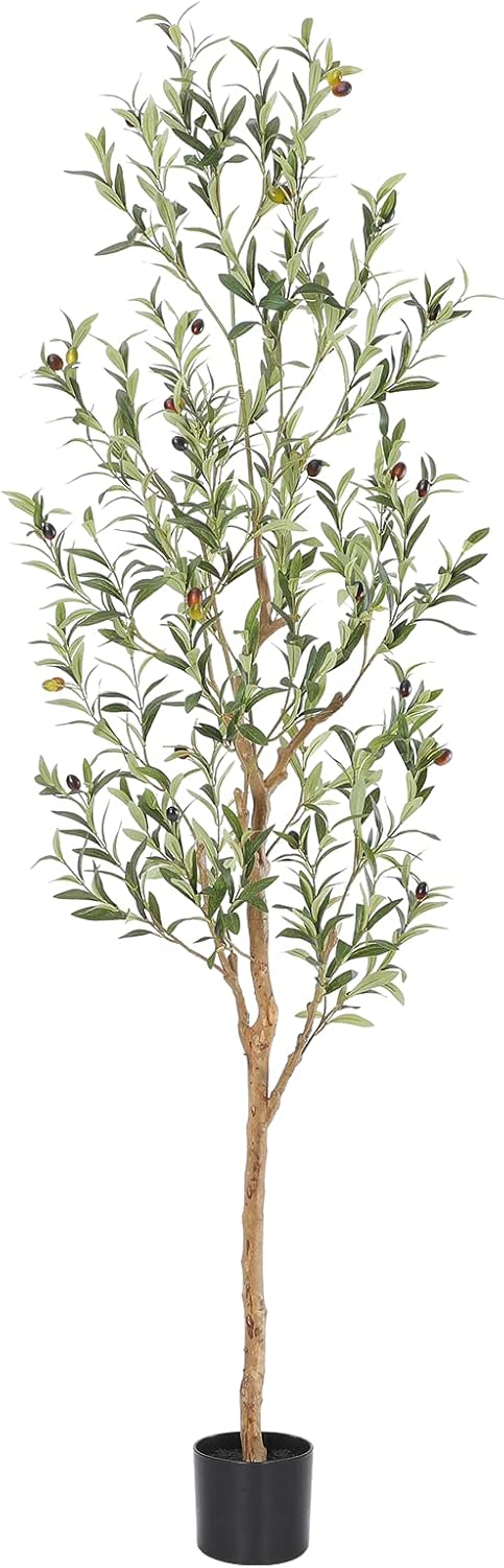 Bellacat Faux Olive Tree with Natural Wood Trunk, 7ft, 1Pack