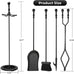 Heavy Duty Cast Iron Fireplace & Fire Pit Tools Set, 5-Piece