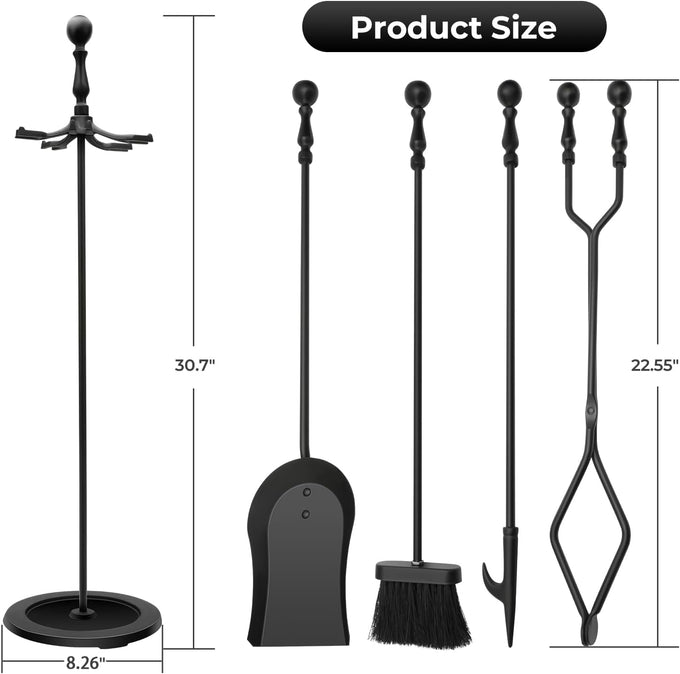 Heavy Duty Cast Iron Fireplace & Fire Pit Tools Set, 5-Piece