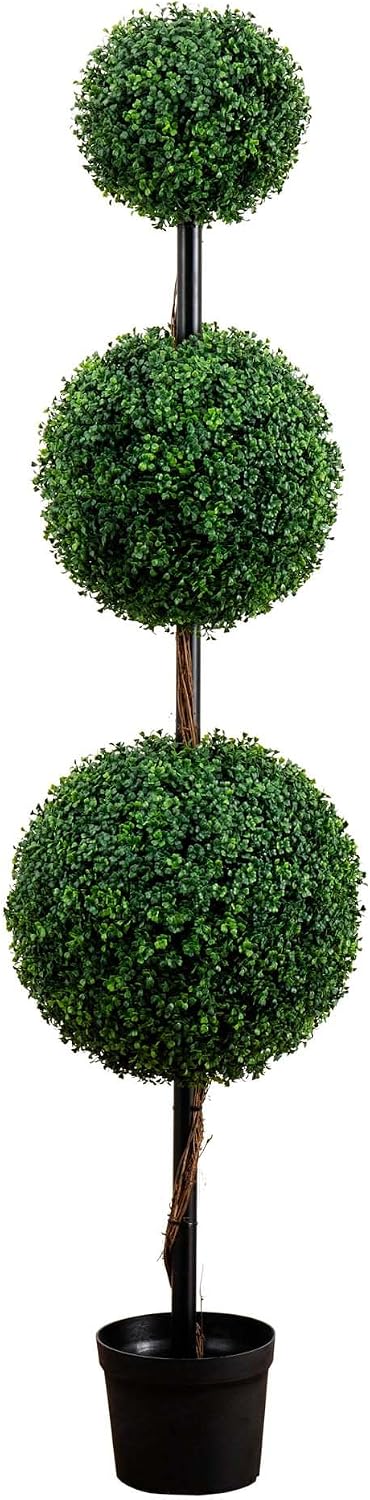 Nearly Natural 36 in Artificial Triple Ball Boxwood Topiary Tree with Pot