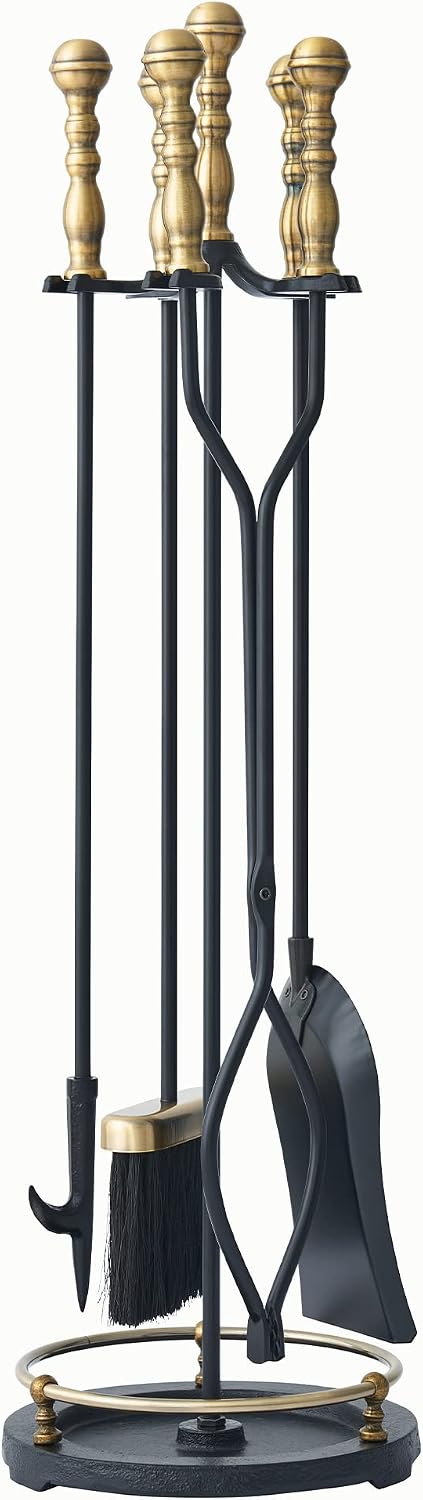 Lichamp Fireplace Tools Set, Retro Gold Handle