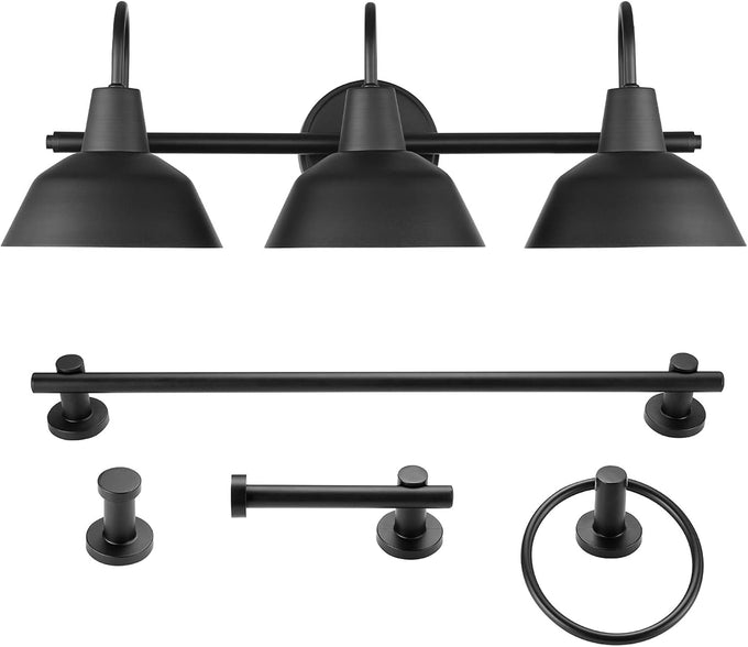 Globe Electric 65554 Barnyard 3-Light Vanity Light, Matte Black, White Interior Shades