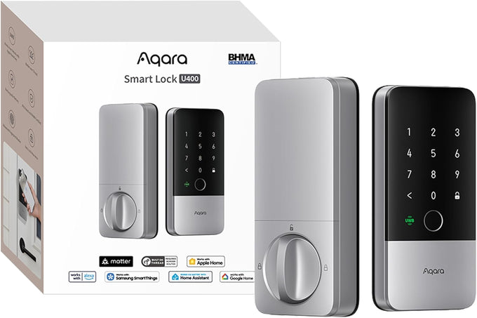 Aqara UWB Smart Lock U400, Apple Home Key, Fingerprint Deadbolt, Black