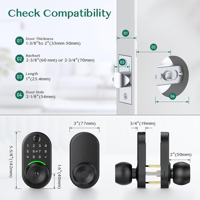 Keypad Smart Door Knob Lock, Yamiry Fingerprint Keyless Entry Handle Lock