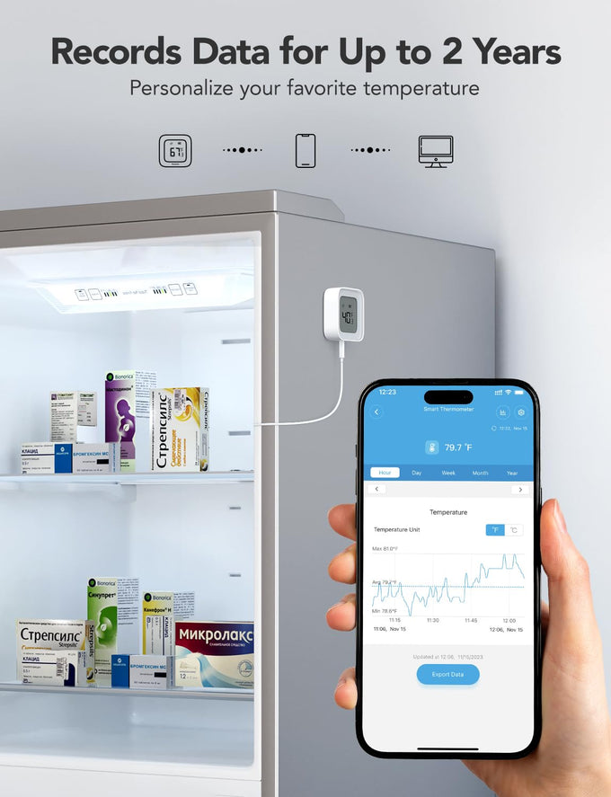 GoveeLife WiFi Refrigerator Thermometer 2-Pack with Gateway & LCD Display