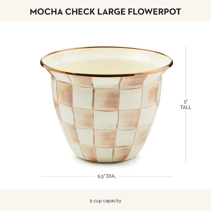 MACKENZIE-CHILDS Enamel Flowerpot, Brown-and-White Mocha Check