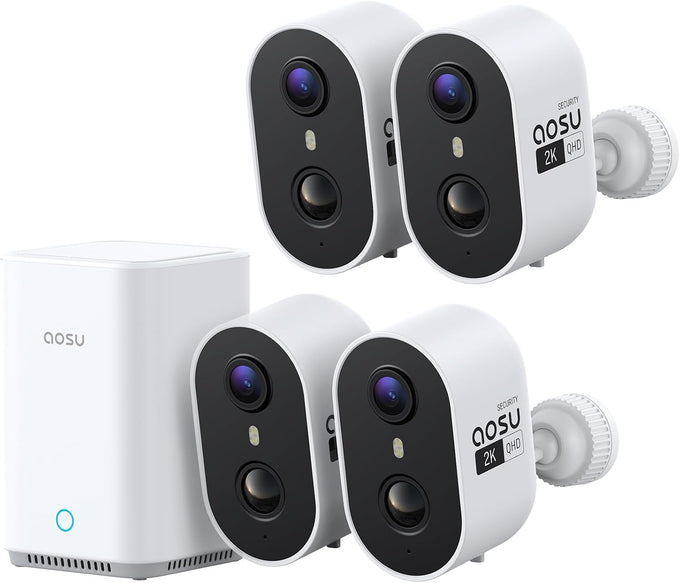 aosu 2K Battery Security Cameras Wireless Outdoor System, 4-Cam-Kit