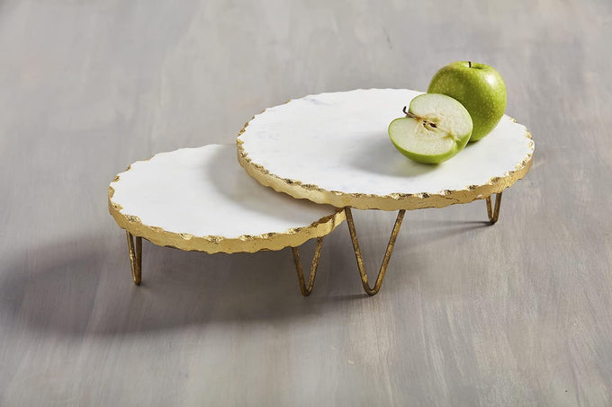 Mud Pie Marble and Gold Edge Riser Set, small 3" x 8" dia | large 4" x 10" dia