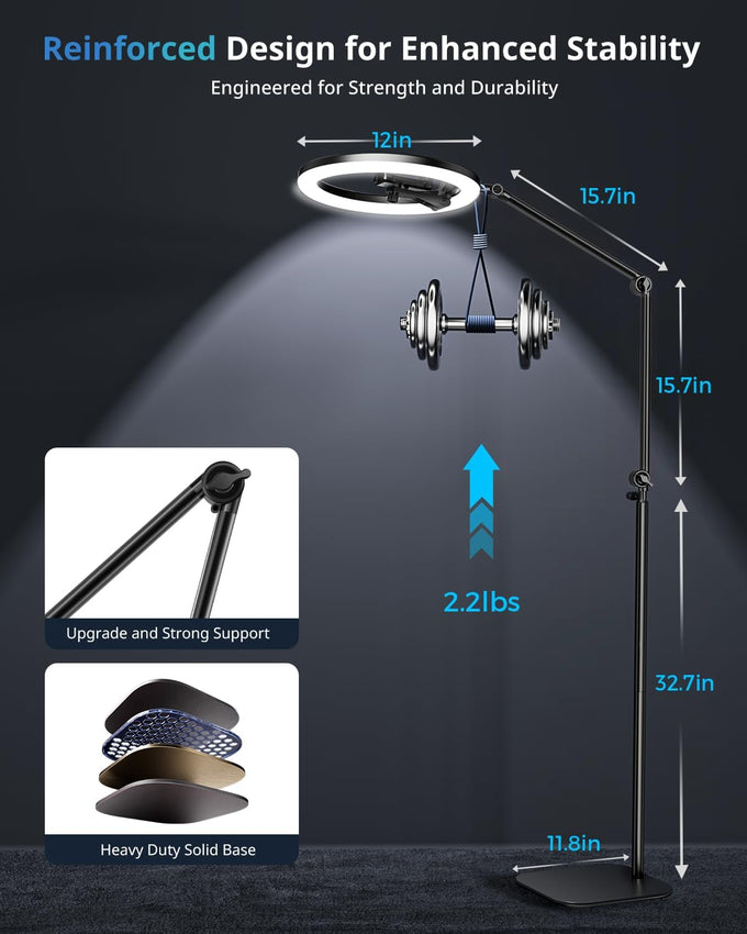 UBeesize 12" Ring Light Tripod for iPhone, 75" Tall Overhead Phone Mount