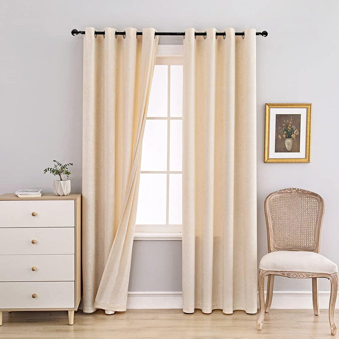 ELKCA Beige Double-Sided Chenille Curtains for Living Room Modern Window Treatment for Bedroom Curtain,Grommet Top,2 Panels (Beige, 52" W x 104" L)