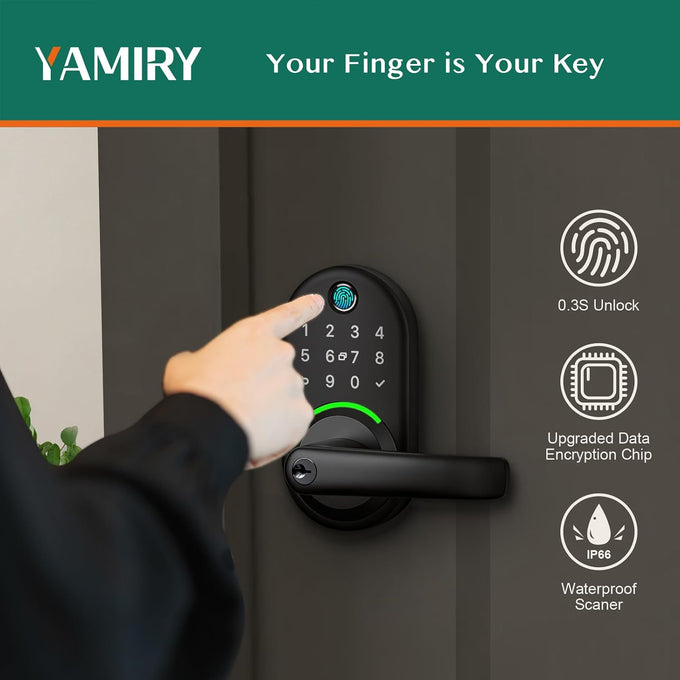 Smart Door Handle Lock with Keypad, Yamiry Fingerprint Knob for Front Door