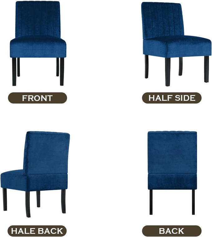 STHOUYN Mordern Velvet Armless Accent Chair Decorative Slipper Chair Vanity Chair for Bedroom Desk, Corner Side Chair Living Room Furniture (1, Navy Blue)