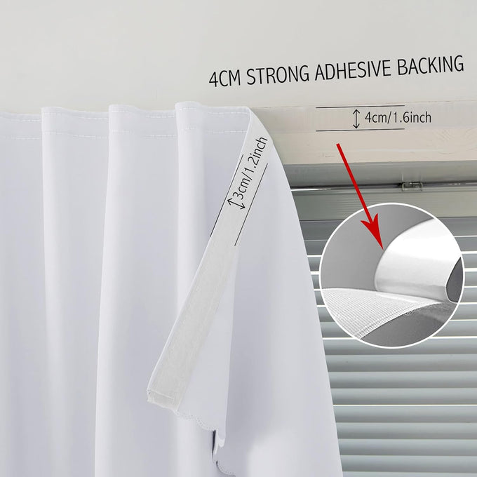 Self Adhesive Curtains Portable Blackout Curtain Simple and Easy to Install Bedroom Window Thermal Lnsulated Kitchen Room Darkening Black Small Drapes, 59" W X 96" L, White, 2 Panels