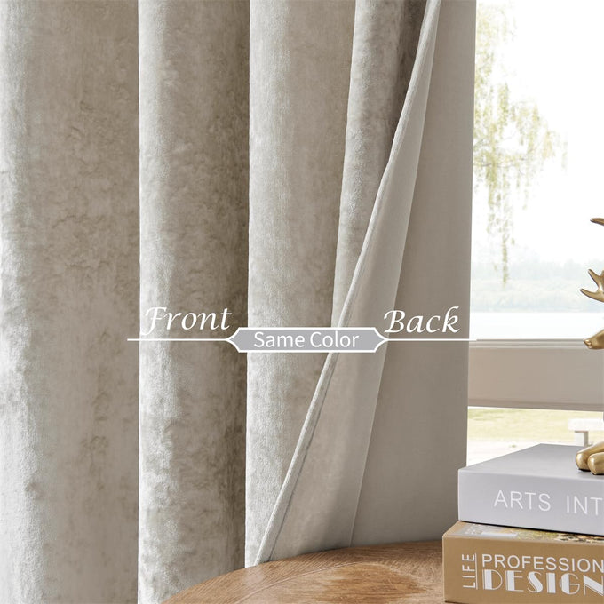 SMILETIME Ivory White Crushed Velvet Curtains 52x96 inch Grommet- 2 Panels