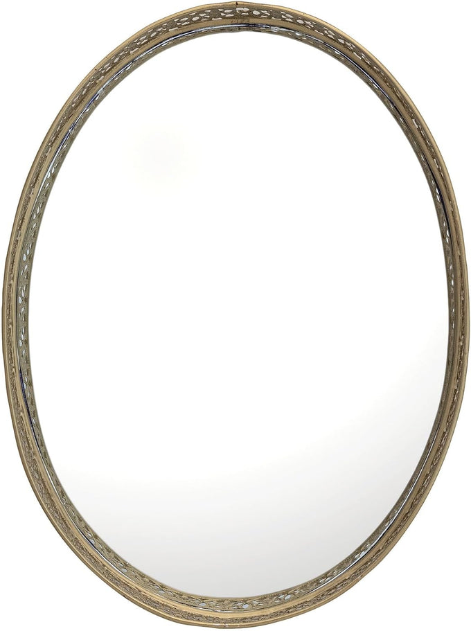 Creative Co-Op Oval Metal Filigree Footed Tray with Mirror, Gold Finish
